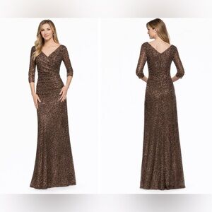 La Femme 12 Bronze Sequin Long Dress Gown 29195 Formal 3/4 Sleeve Gala Prom $515